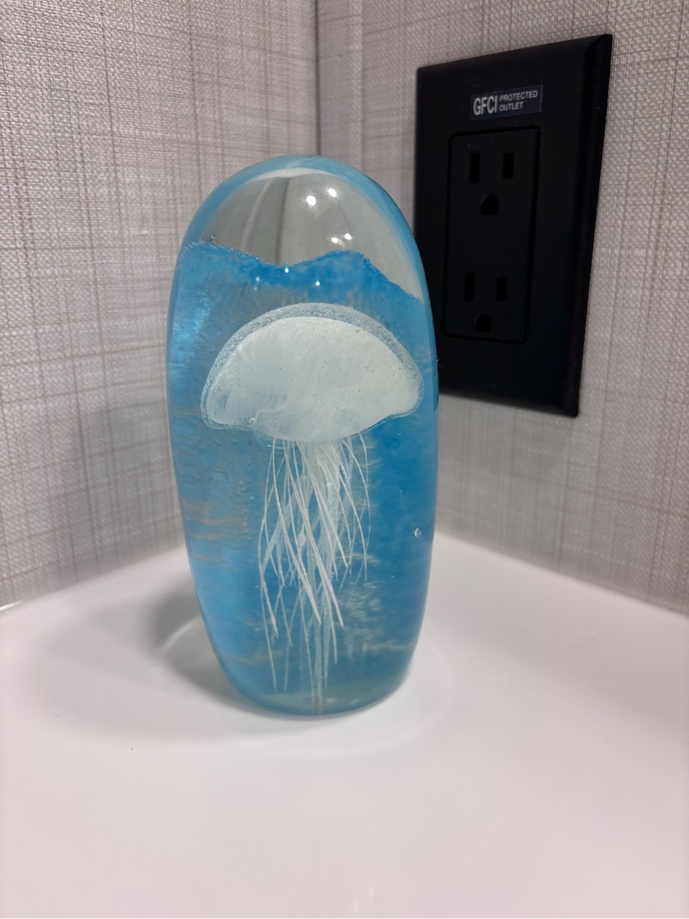 Teal Blue Jellyfish Glass Paperweight - Decorative Home Accent